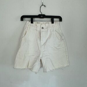 UO BDG Womens White Denim Paperbag Shorts, Elastic Waist, Size Small